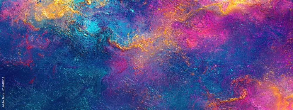Poster vibrant abstract holographic textures with flowing colors and empty space for text in a futuristic d