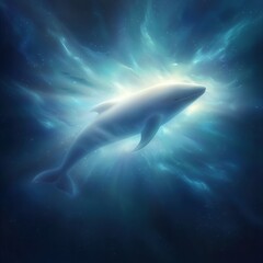 Fototapeta premium ethereal whale in cosmic light - magical ethereal whale illustration - ethereal whale swimming through light