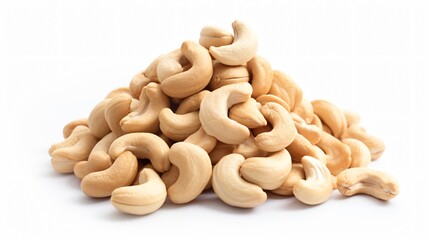 Fresh Cashew Nuts Heap on White Background
