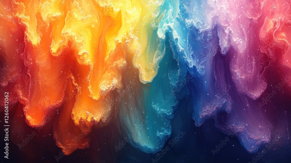 Poster vibrant abstract artwork with colorful swirls and fluid design ideal for backgrounds or text overlay