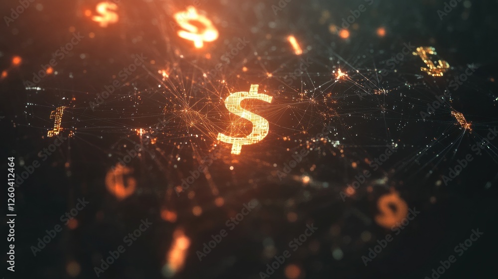 Poster digital dollar: a futuristic representation of global currency networks