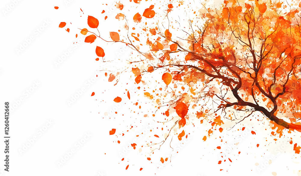 Aufkleber autumn tree vector background with orange leaves and a splash on a white background