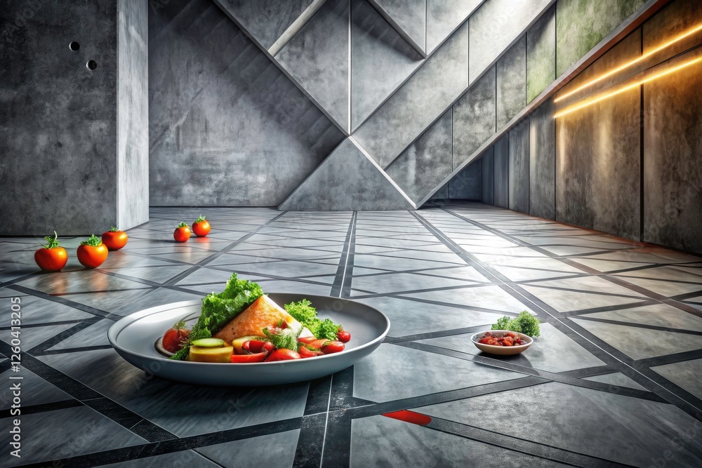 Aufkleber geometric concrete architecture forms a minimalist backdrop for abstract food photography. textures 