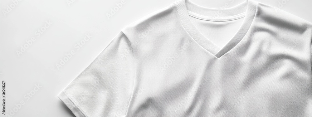 Poster white v-neck jersey mockup on white background for custom design or branding use with blank space fo