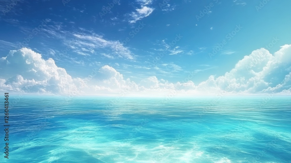 Poster serene ocean horizon with lush clouds and tranquil waters ideal for text overlay and visual content