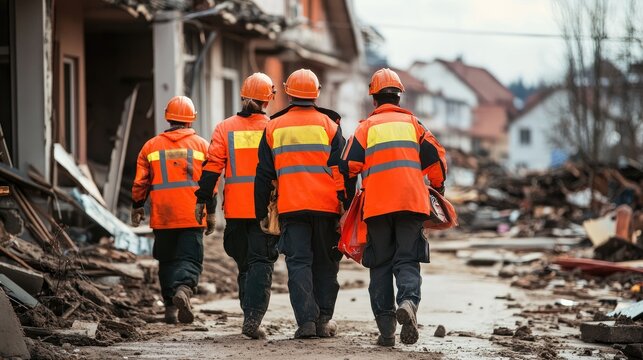 Disaster response team providing aid and relief in the aftermath of a natural disaster, Generative Ai