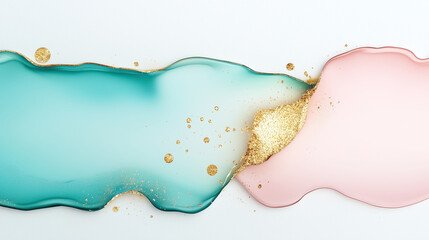 Blue and pink line with gold glitter. Minimalistic background.
