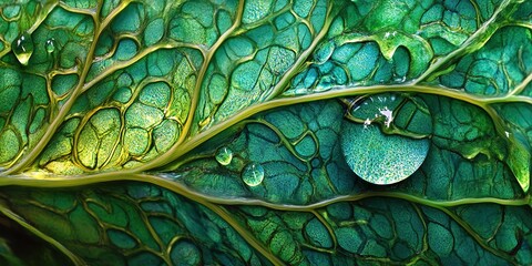 Droplets on green leaf