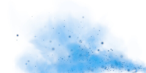 Fantastic blue smoke background. Magic blue smoke with glitter and small particles of twinkling stars. Fog with luminous particles. Blue vapor with stardust. Morning fog over land or water surface PNG