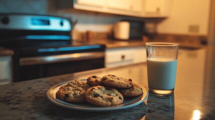 Evening Indulgence, Fresh Baked Cookies with a Glass of Milk