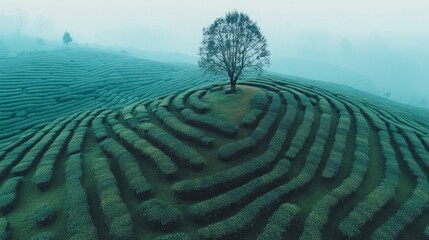 Naklejka premium Green tea plantation at sunrise time,nature background