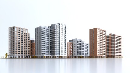 Fototapeta premium 3D model of apartment buildings on a white background. Building growth, construction, real estate business concept.