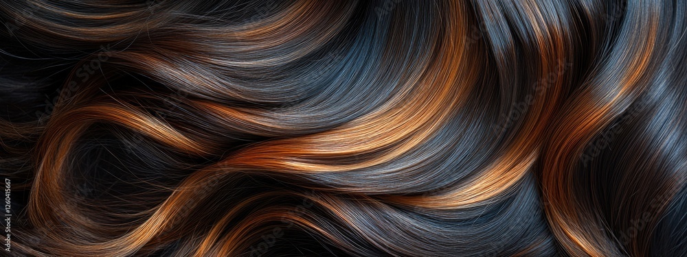 Poster wavy dark chestnut and light brown hair texture with ample empty space for customizable text or bran