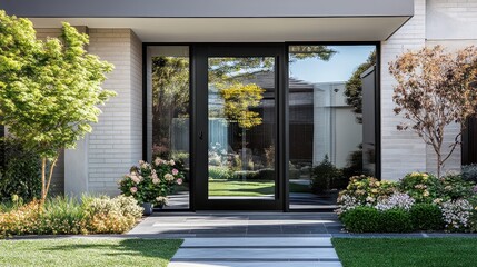 Modern House Entrance with Landscaping