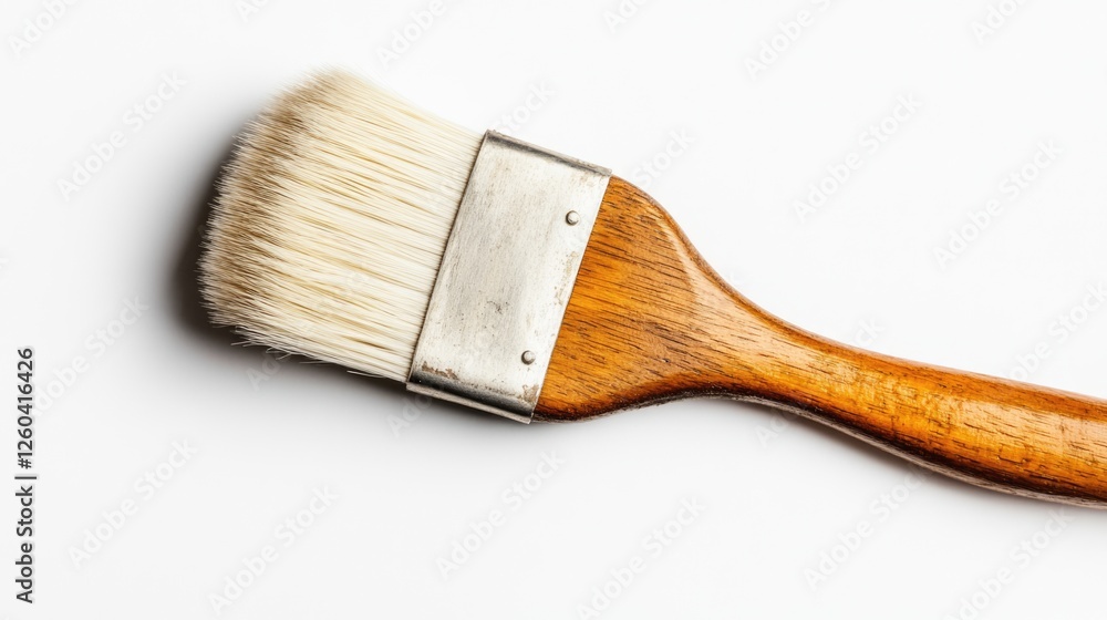 Poster wood handled paintbrush on a white background perfect for design projects with ample empty space for