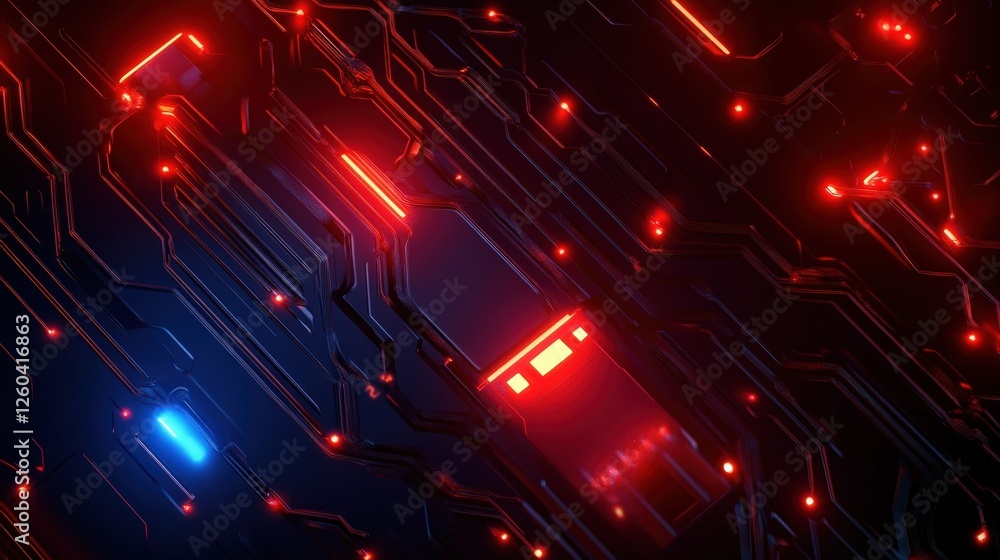Aufkleber an abstract close-up of a circuit board featuring vibrant red and blue lights. the image showcases t