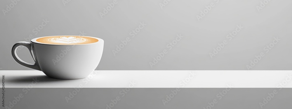 Poster elegant white coffee cup on minimalist background with ample copy space for text high resolution ima