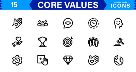Core Values Icon Set. Minimal and Modern Vector Icons for Integrity, Ethics, Leadership, UI, Web, Mobile, and Business Graphic Design Projects