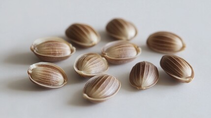 Cracked seeds on white background, healthy food