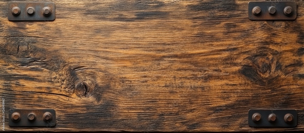 Aufkleber wooden tabletop with rustic advertisement board and restaurant background creating an inviting space
