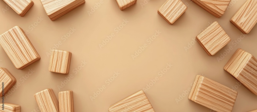 Poster 3d wooden word concept on a neutral background with ample blank space for custom text or branding el