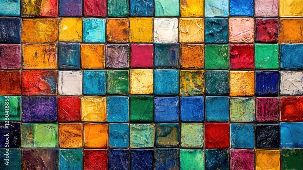 Poster colorful mosaic tiles background providing textural diversity and blank space for custom text or des