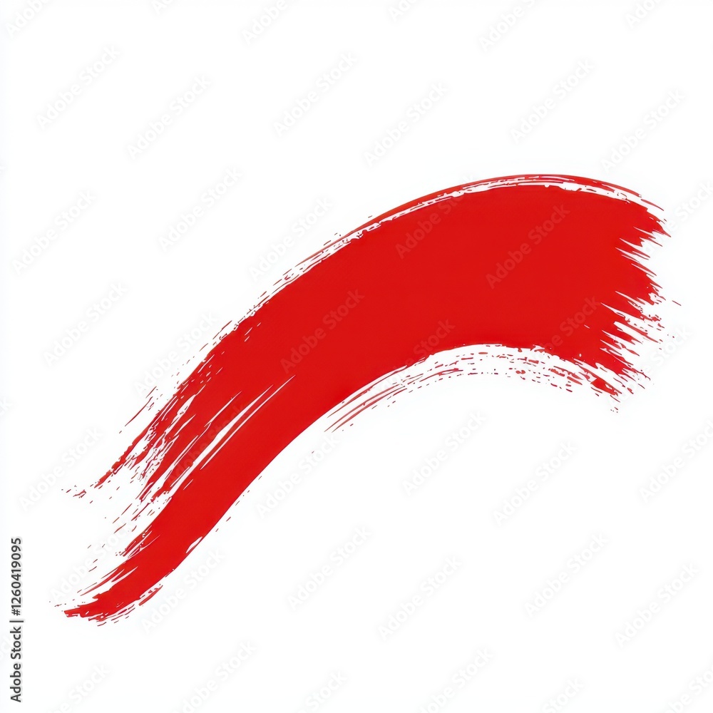 Poster Red brush stroke isolated on a white background, a simple vector illustration with no gradients or shadows, a flat design with simple lines, shapes, details, and a simple color scheme.
