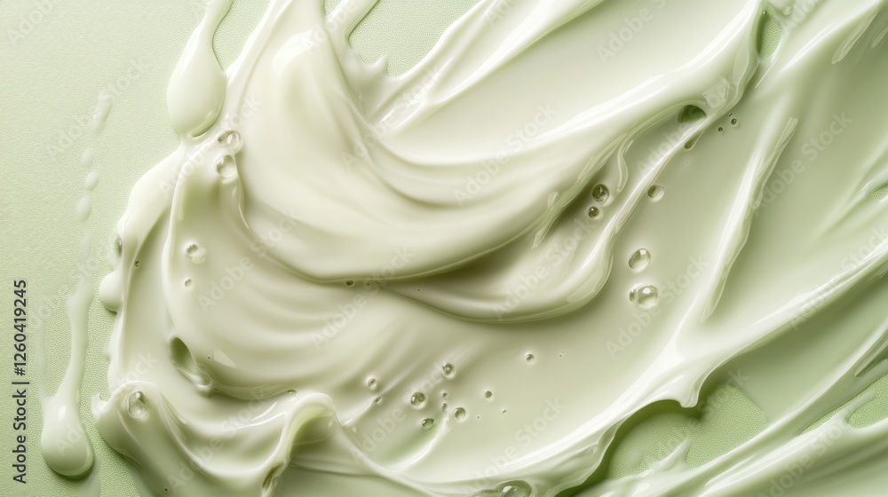Poster creamy slime texture on soft green surface with empty copyspace for text overlay