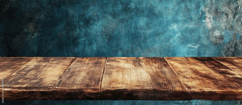 Aufkleber wooden table surface with a poolside backdrop ideal for showcasing text or product placement in a se