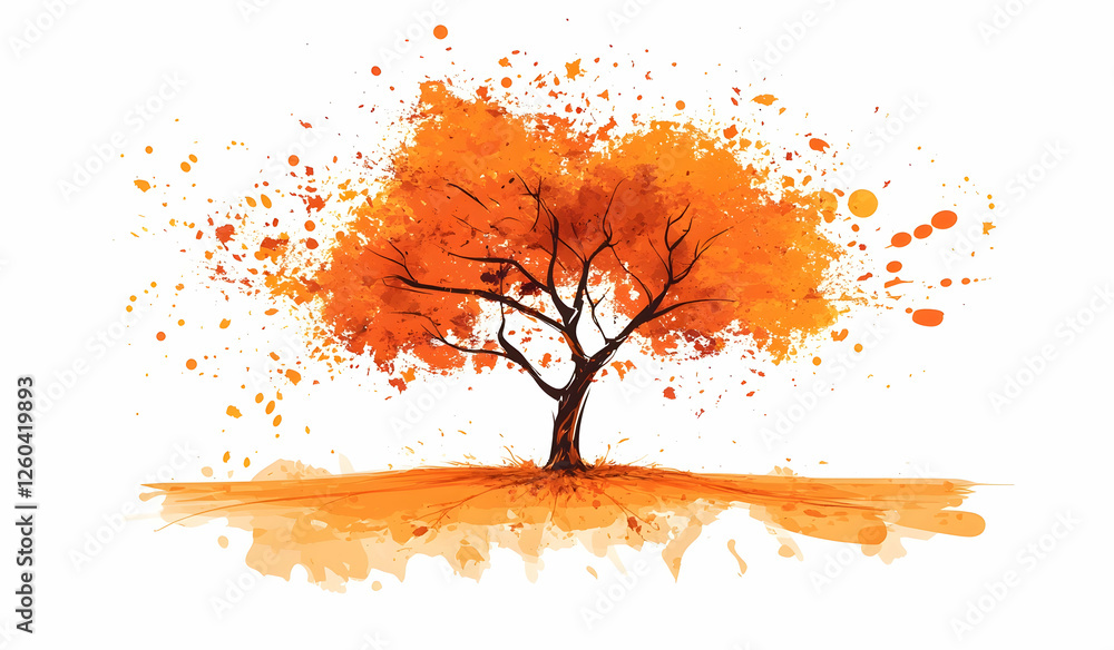 Poster hand-drawn vector background with an autumn tree