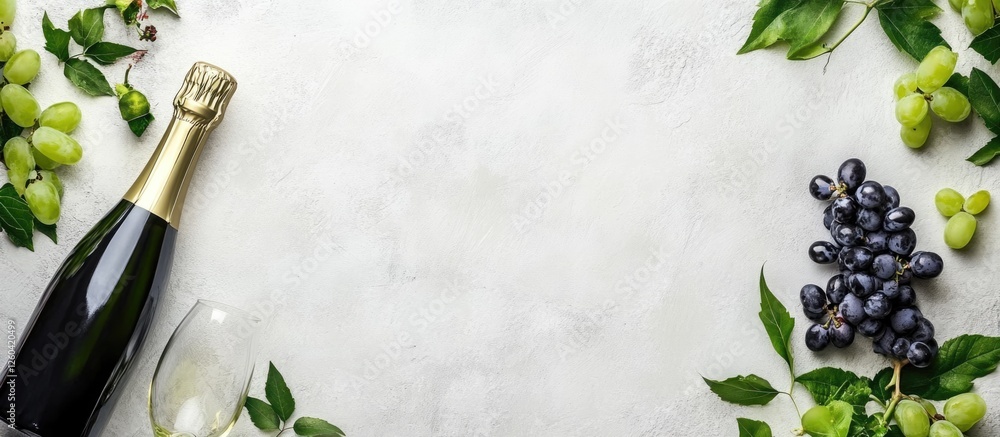 Poster champagne bottle and grapes composition with empty space for text decoration background