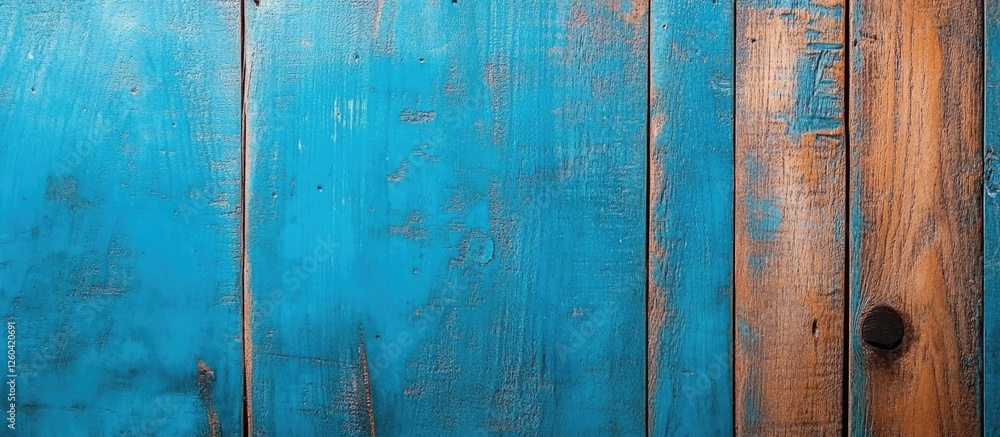 Poster textured wooden backdrop with vibrant blue tones and ample space for customizable text or graphics. 
