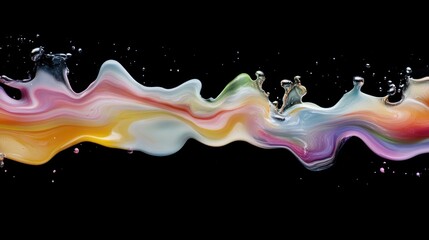 Colorful liquid stream, abstract art, black background, design element