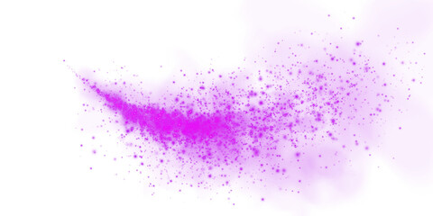 Fantastic purple smoke background. Magic purple smoke with glitter and small particles of twinkling stars. Fog with luminous particles. Purple vapor with stardust. Morning fog over land or water. PNG.