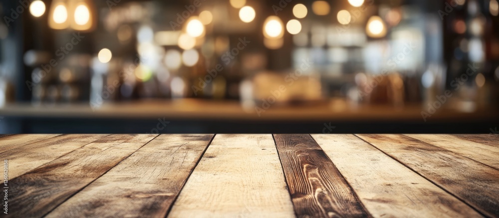 Aufkleber rustic wooden tabletop with blurred kitchen ambiance perfect for showcasing products and adding cust