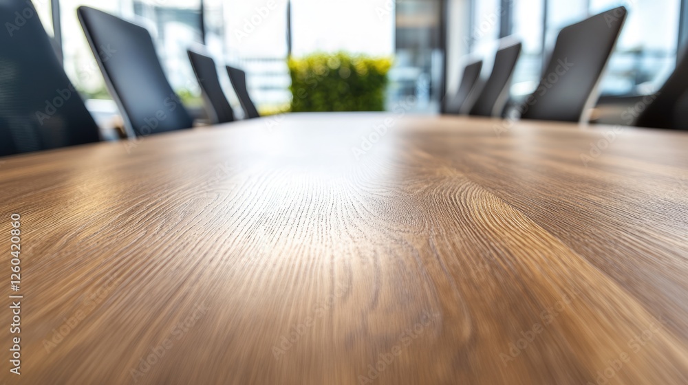 Aufkleber wooden tabletop texture perspective in modern office setting with empty space for text or design adv