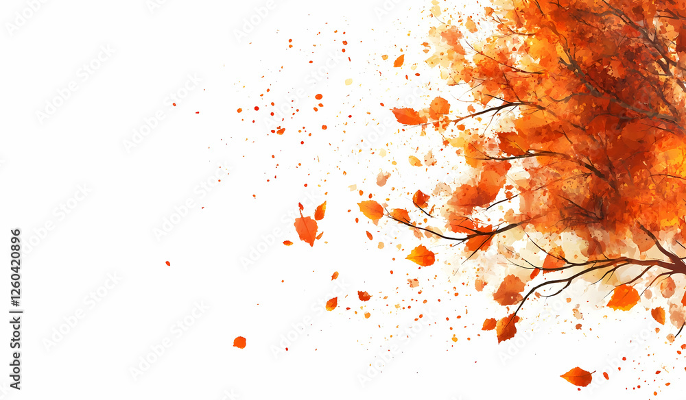 Poster autumn tree vector background with orange leaves and a splash on a white background