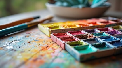 Fototapeta premium watercolor paints and brush