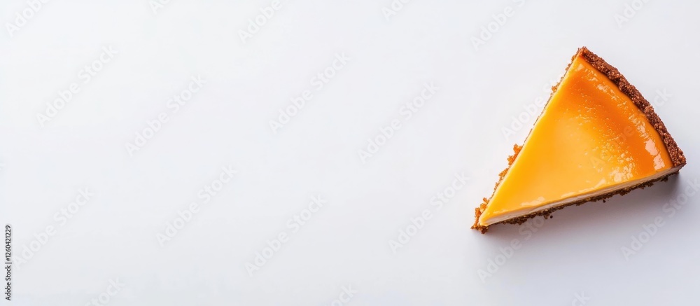 Poster cheesecake slice with empty copy space for text on a minimalist white background ideal for advertisi