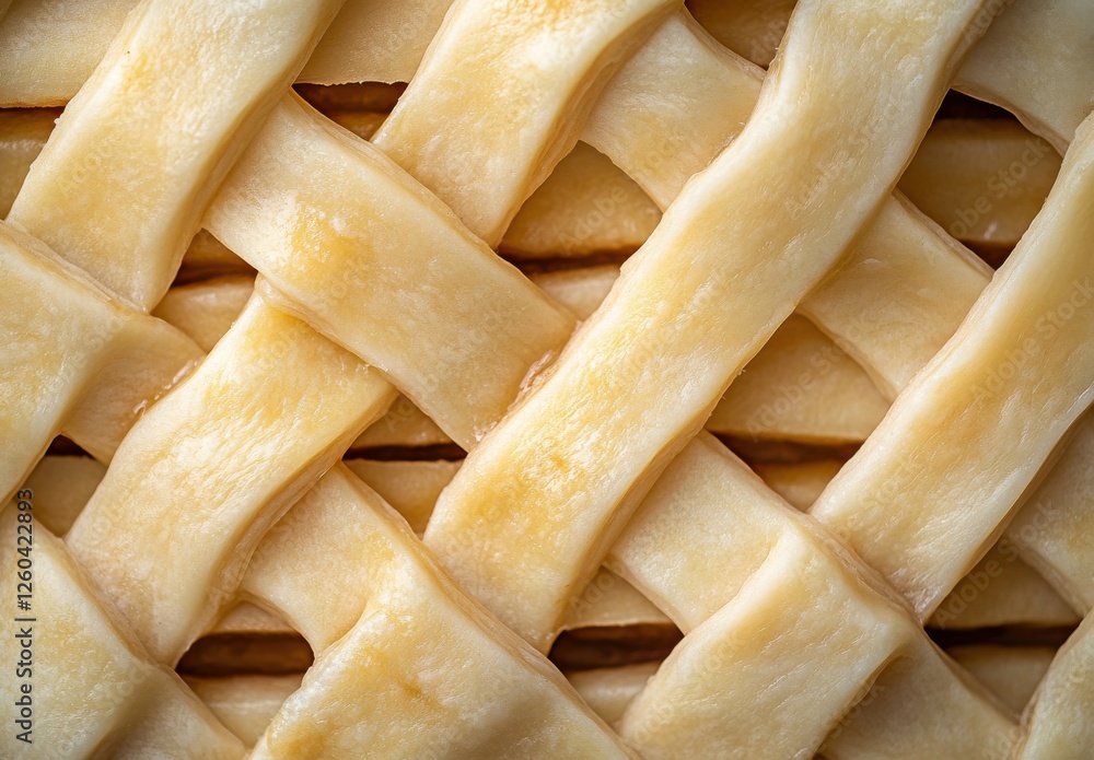 Poster close-up view of intricate lattice pie crust pattern made from fresh dough, perfect for baking or cu
