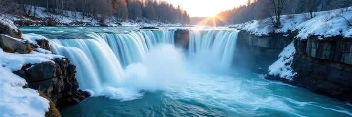 Fototapeta premium The roar of the water at Khuchninsky waterfall, ice, cold