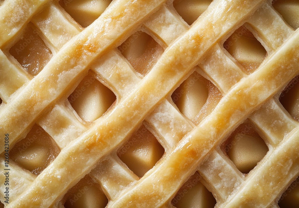 Poster close-up view of lattice pie crust with golden brown finish highlighting flaky texture and crispness