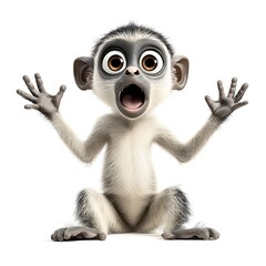 Surprised monkey, white background, cartoon style, children's book illustration