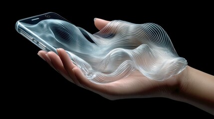 Abstract Digital Wave Flowing from Mobile Phone, Futuristic Technology Concept