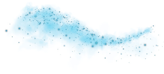 Fantastic blue smoke background. Magic blue smoke with glitter and small particles of twinkling stars. Fog with luminous particles. Blue vapor with stardust. Morning fog over land or water. PNG.