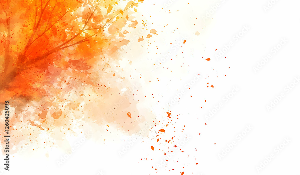 Poster autumn tree vector background with orange leaves and a splash on a white background