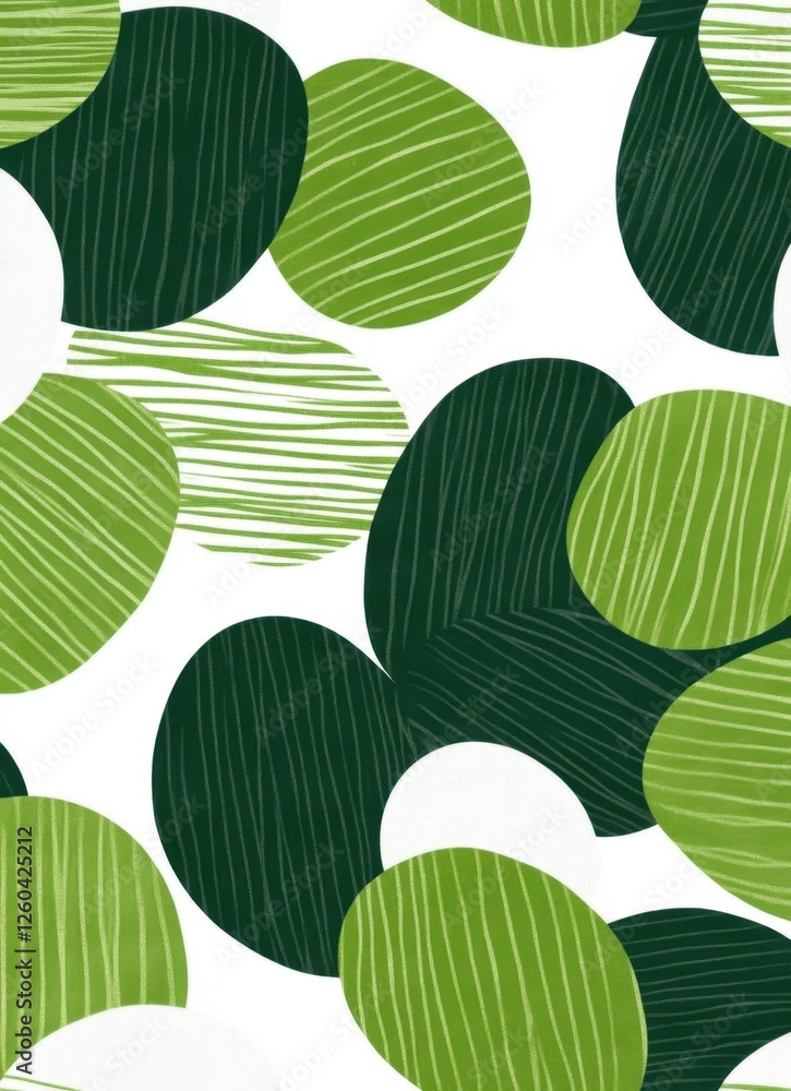 Poster a vibrant pattern featuring various green shapes and lines on a white background, creating a fresh a