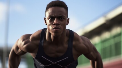 Fototapeta premium Powerful Athlete Ready to Race: A Stunning Portrait of Determination