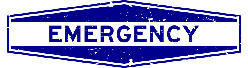 Naklejka premium Grunge blue emergency word hexagon rubber seal stamp on white background