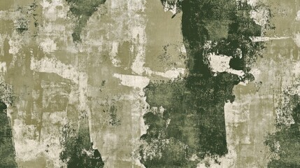 Fototapeta premium Abstract textured background featuring green and beige paint strokes and patterns